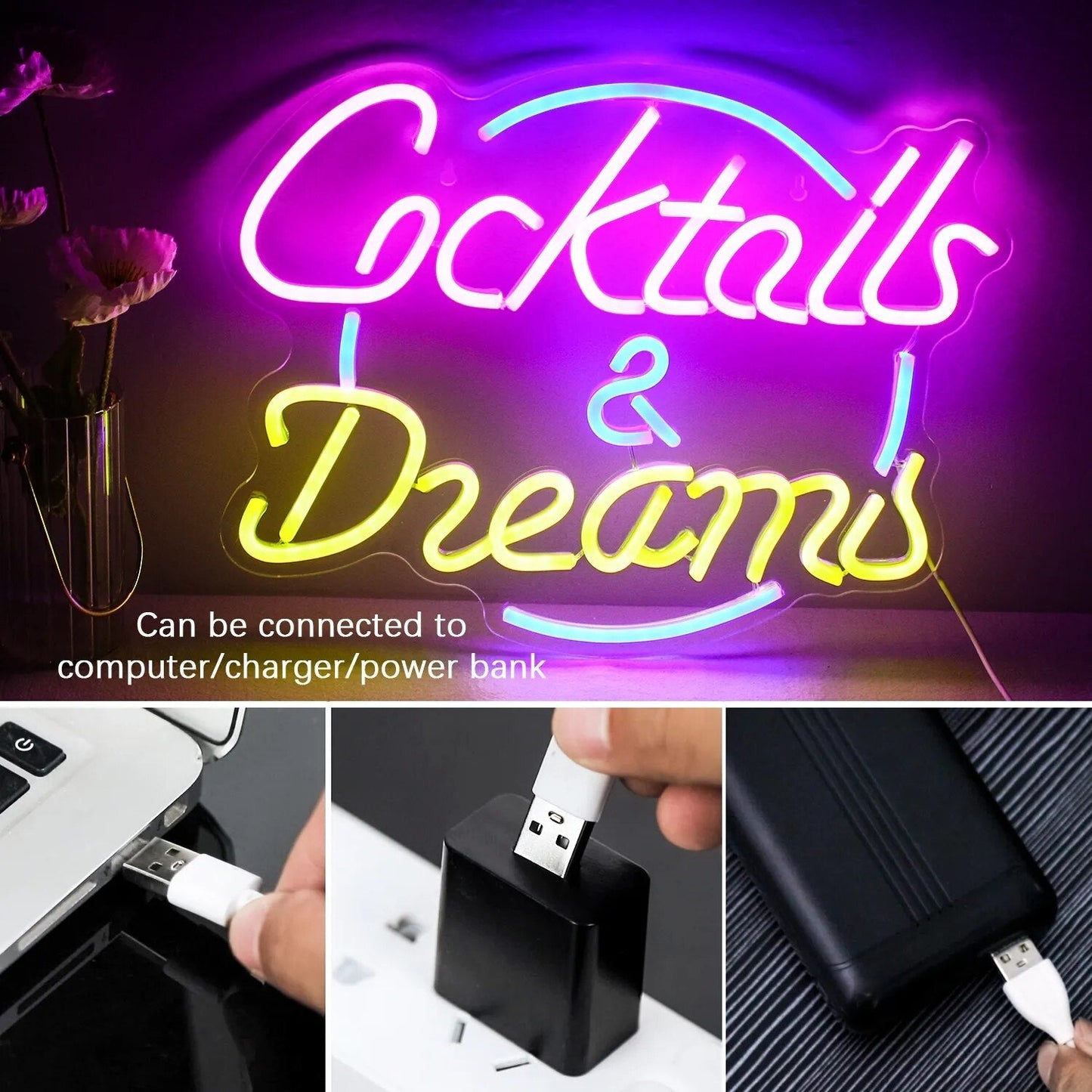 Vibrant LED Cocktails and Beer LED Neon Wall Sign