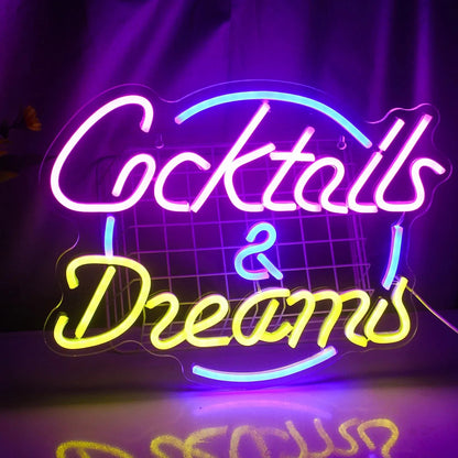 Vibrant LED Cocktails and Beer LED Neon Wall Sign