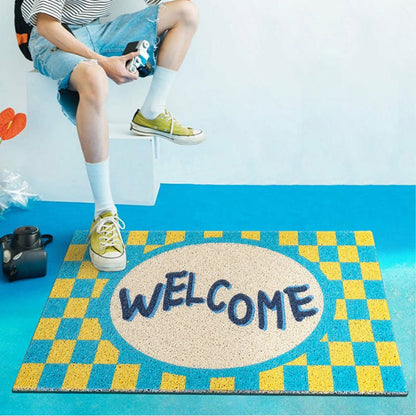 Welcome Checkerboard Printed Doormat