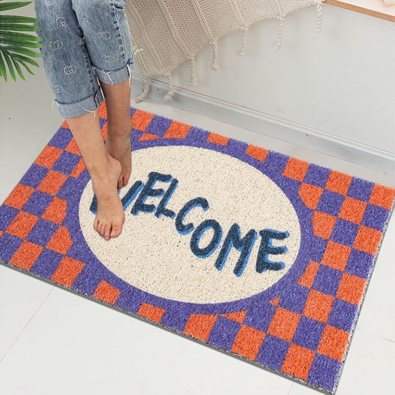 Welcome Checkerboard Printed Doormat