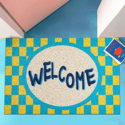 Welcome Checkerboard Printed Doormat