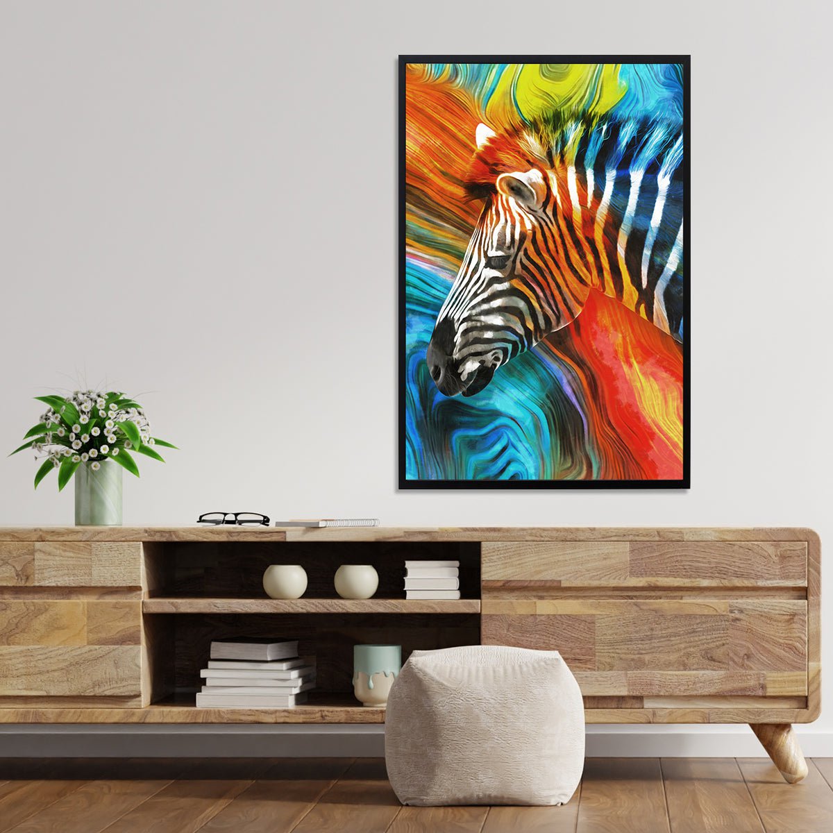 Multi-Coloured Zebra Abstract Art Stretched Canvas – Vibrant Wall Decor for Your Home