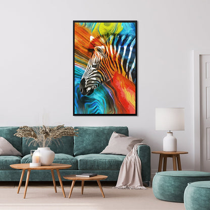 Multi-Coloured Zebra Abstract Art Stretched Canvas – Vibrant Wall Decor for Your Home